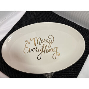 Threshold Christmas "Merry Everything" Oval, Stoneware Holiday Platter Tray NEW